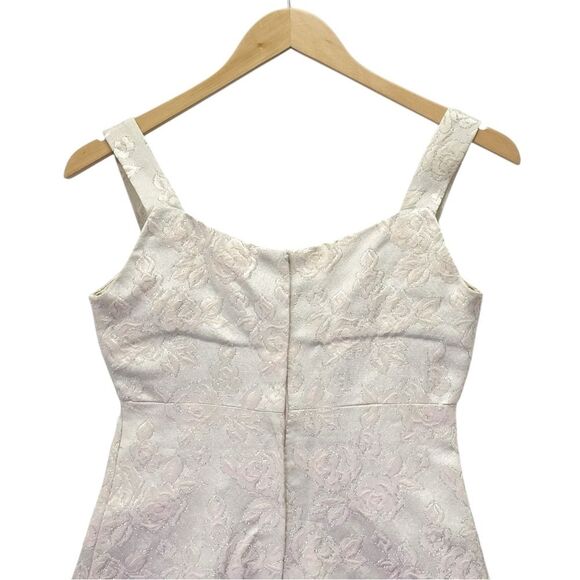 Vintage 1960s Handmade Taupe Blush Brocade Mini Dress Pastel Pink Bow – Size 0/2 - Picture 9 of 15